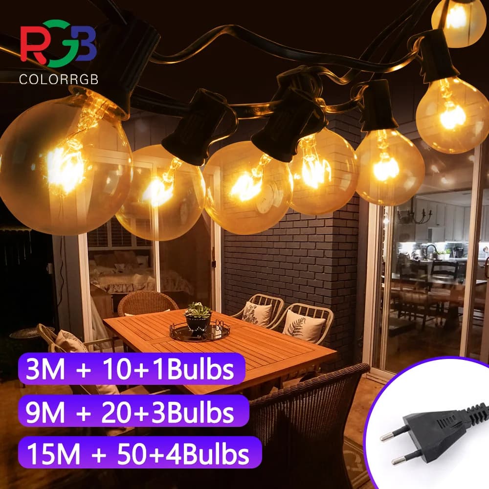 Luci da esterno per esterni, luci da Patio G40 Globe con lampadina in vetro Edison, lampada a sospensione collegabile impermeabile 220V, E12