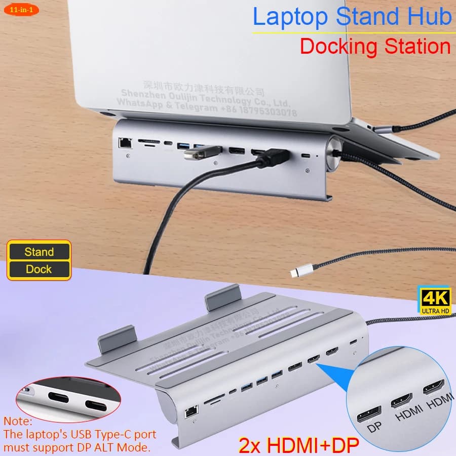 Laptop Stand Docking Station with 4K 2 HDMI and DP Port,11 in 1 Stand Hub with Triple display,Multi USB 3.0,Ethernet,for MacBook