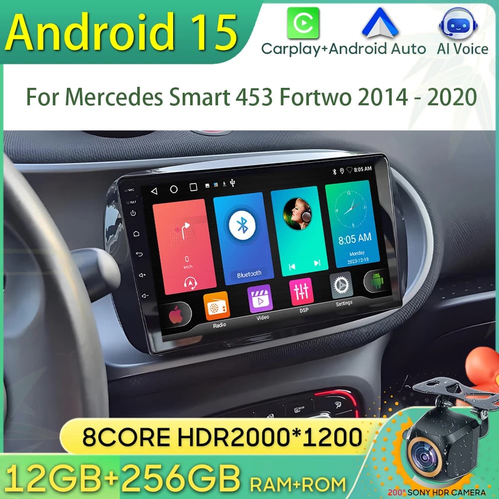 Android 15 Autoradio For Mercedes Smart 453 Fortwo 2014 2015 2016 2017 2019 - 2020 GPS Navigation Android Auto Carplay No 2din