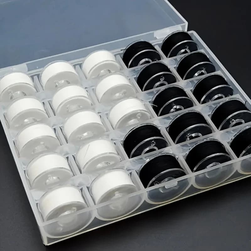 25/PCS/SCATOLA Filo per cucire ferito, Bobine per cucire domestiche in bianco e nero, Bobine di ricambio per macchine da cucire domestiche