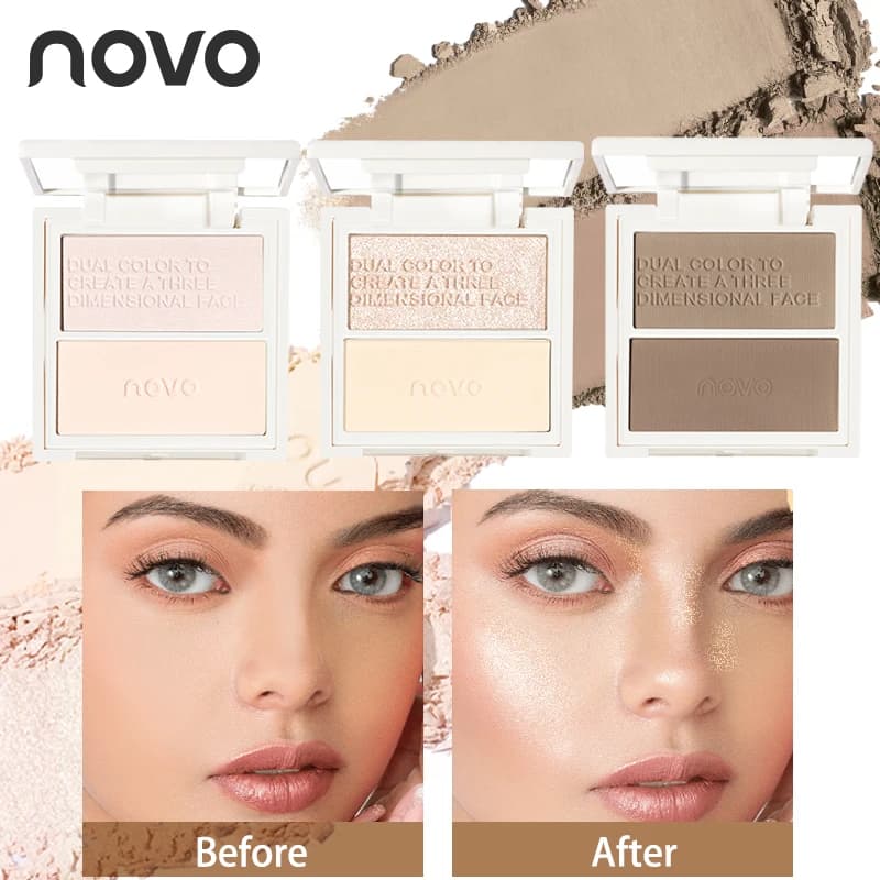 Palette di evidenziatori e contorni 2 in 1: opaca e luccicante, lunga durata, non grassa, vitamina E, per tutti i toni della pelle