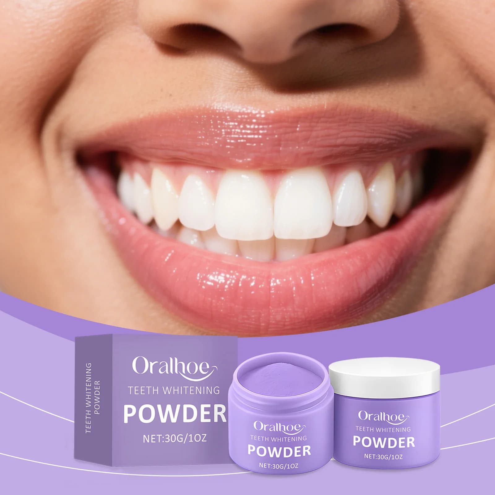 Oralhoe 30g Teeth powder for purple cleaning Remove plaque stains Oral hygiene Fresh smell Teeth care Whitening Dental powder