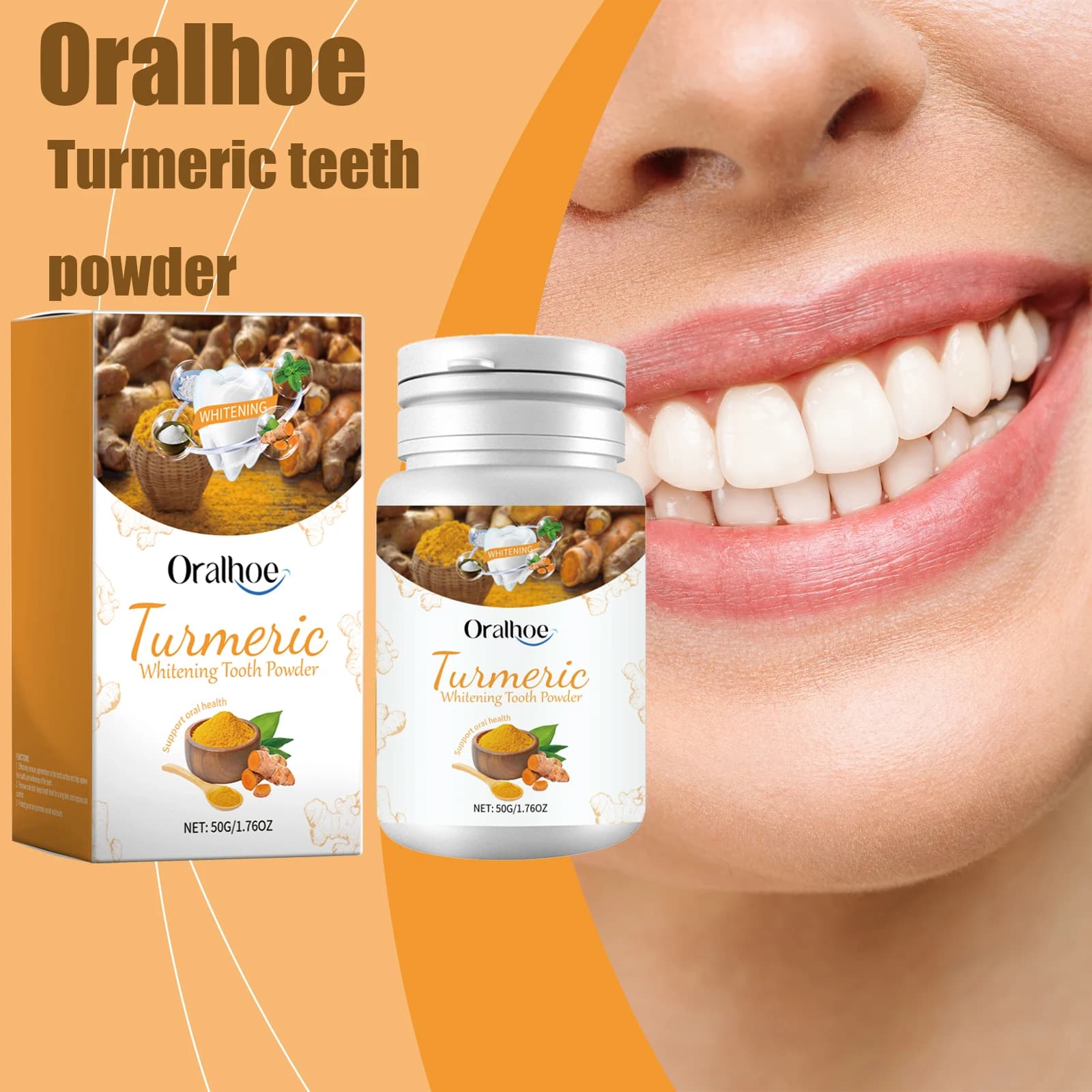 Oralhoe Powder for the cleaning of curcumin teeth Oral Deodorant Remove yellow spots Promoting the health of the gums Restores the brightness Tooth powder