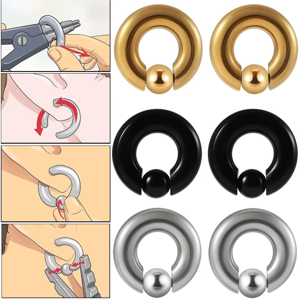 1PC In Acciaio Inox di Grandi Dimensioni Anello Captivo Perlina Grande Calibro Orecchini A Cerchio Anello Al Naso Pesi Per L'orecchio Orecchino Penetrante 8G-00G