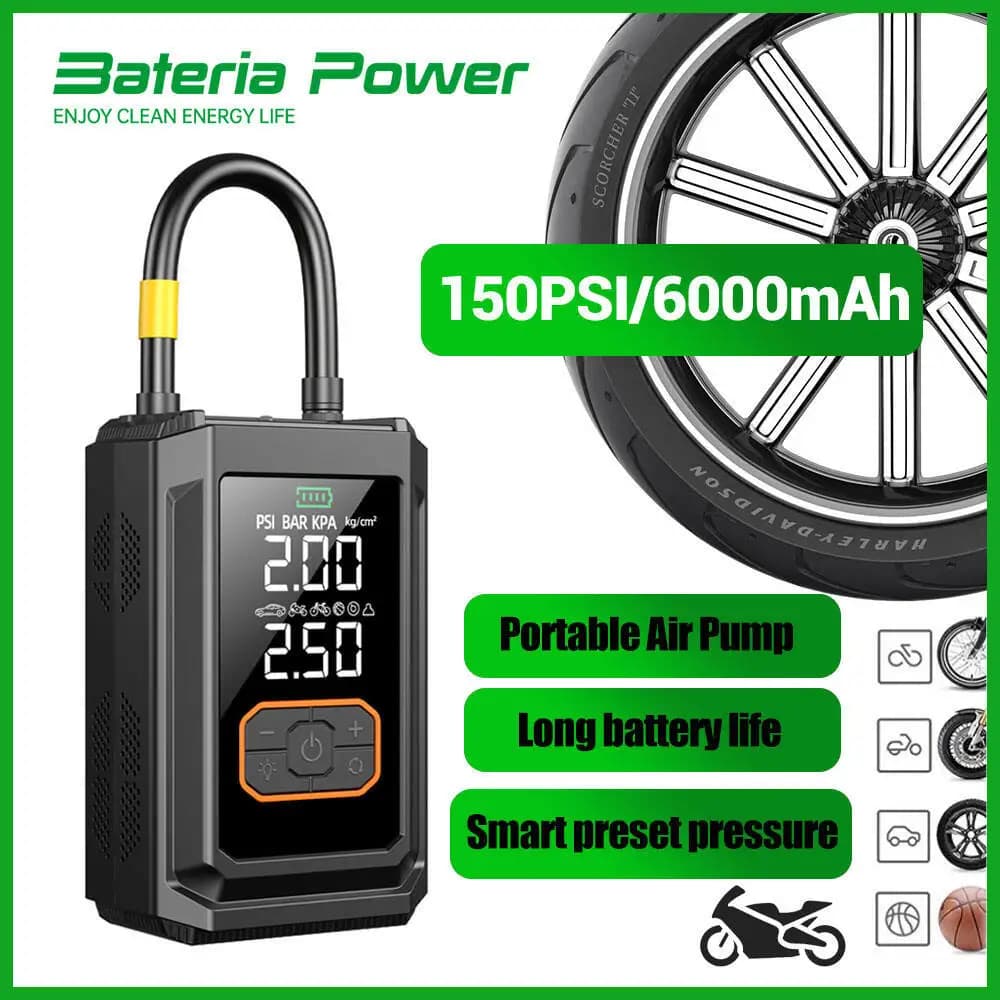 Compressore d'Aria Portatile Senza Fili Power 150 PSI con Manometro e Luce LED per Auto, Bici, Moto