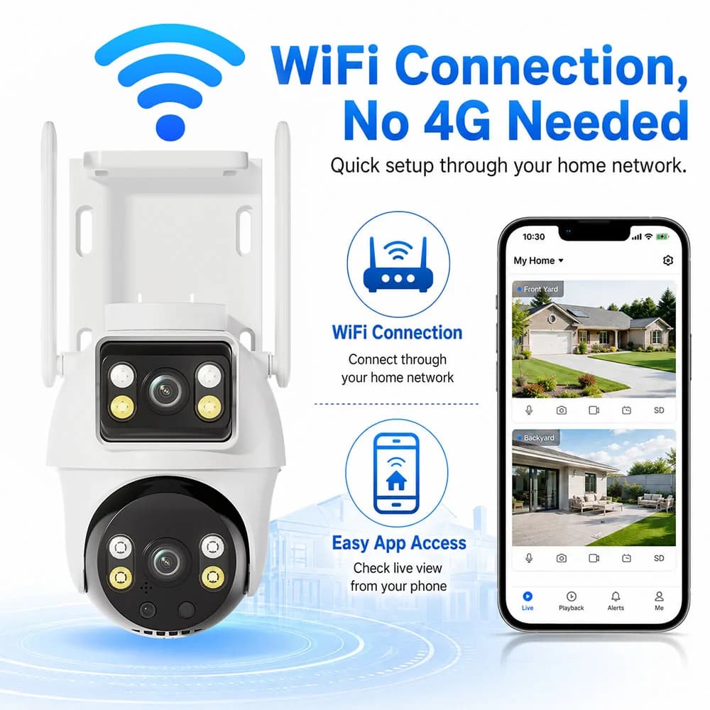 6MP Outdoor Dual Lens PTZ Security Camera WIFI HD Color night vision Built in Battery Solar Panel Wireless Camer