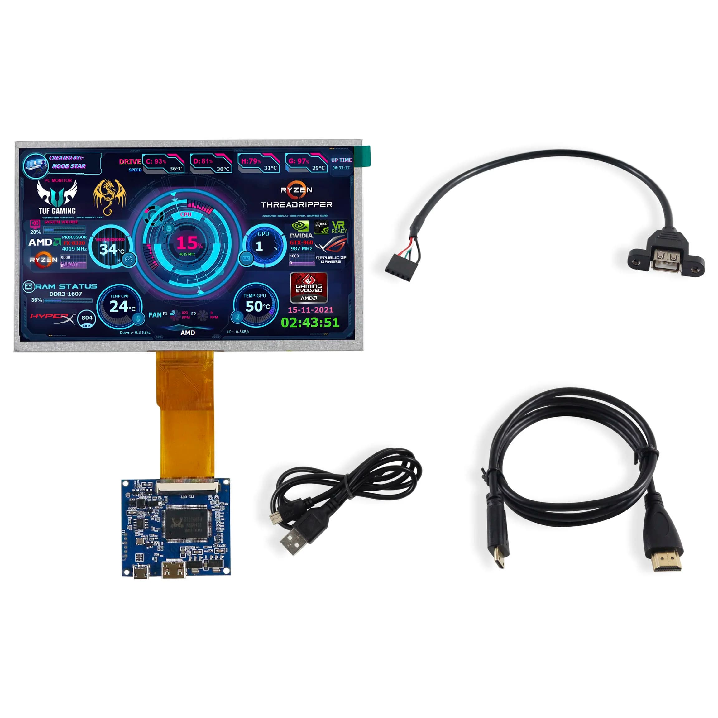 New 1024*600 7 inch IPS LCD Screen CPU temperature GPU SSD Monitor Monitor Secondary Display for Computer AIDA64 Raspberry Pi