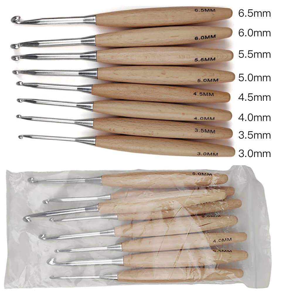 8 pezzi uncinetti in legno 165 cm 3,0 mm-6,5 mm, filo per tessitura artigianale ago forniture per uncinetto manico ergonomico uncinetti set