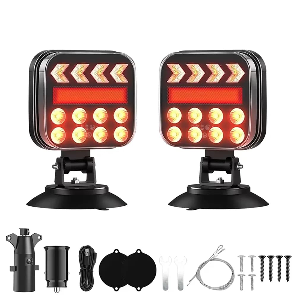 2Pcs Car LED Arrow Warning Tail Light Adjustable Suction Cup Base Rear Signal Lamp Automotive Safety Warning Light With Complete Installation Kits