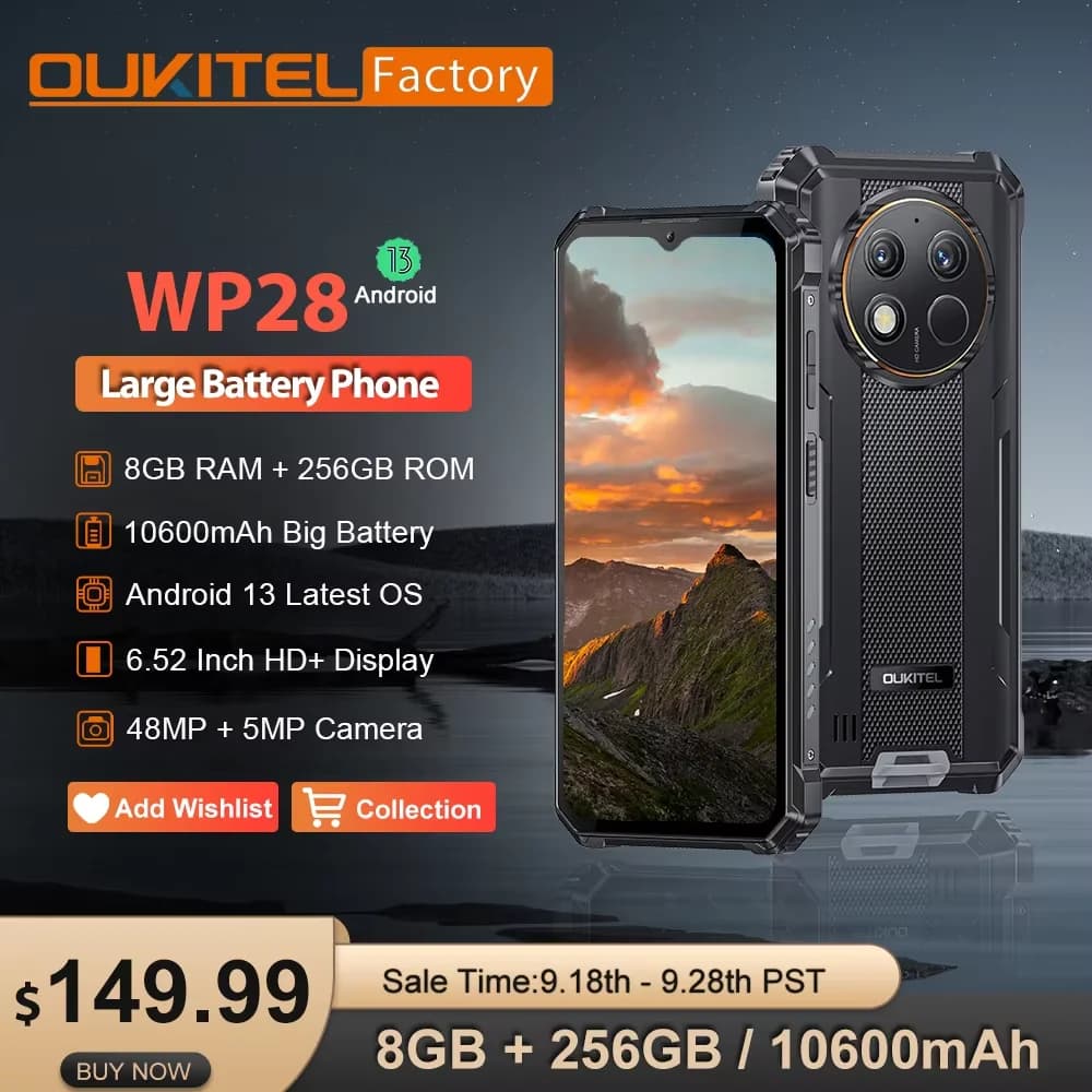 OUKITEL WP28 Smartphone Rugged versione globale Android 13 Display da 6,52” Telefono cellulare 8GB+256GB Batteria da 10600mAh Fotocamera da 48MP NFC Cellulari