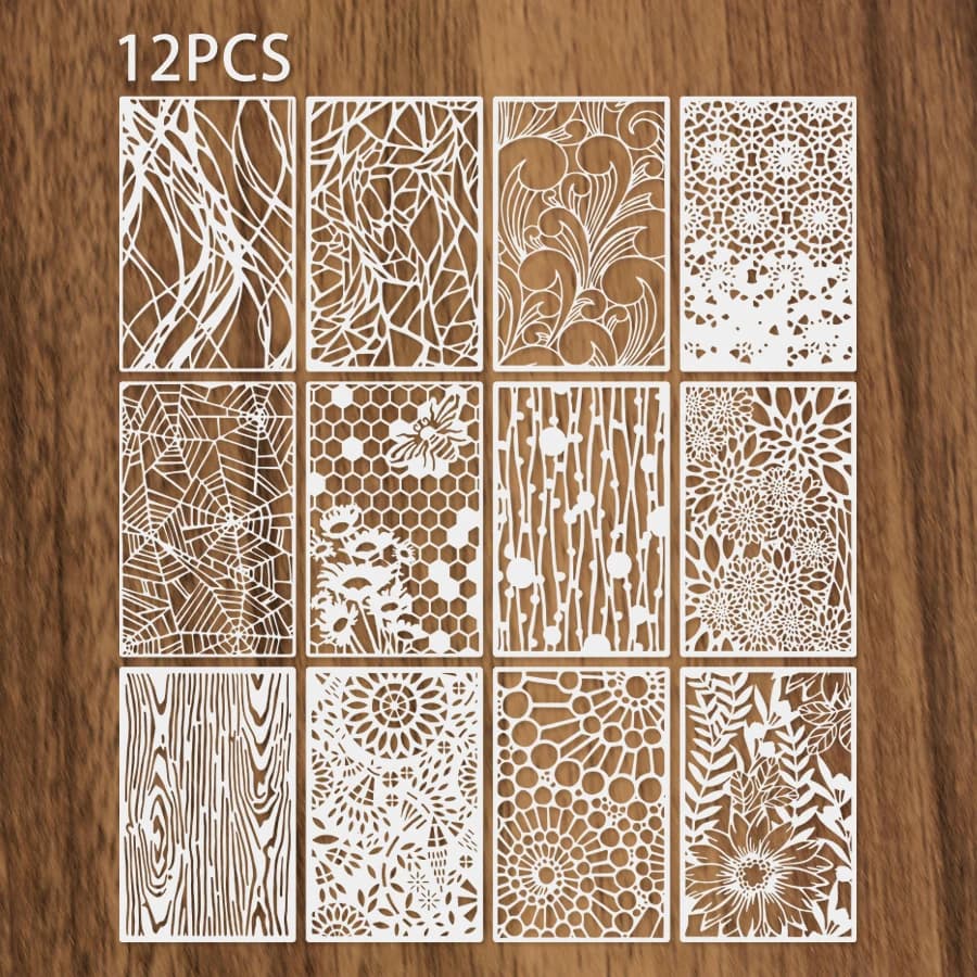 12PCS 7×11inch Large Pattern Stencil Set, Floral & Geometric Reusable DIY Template Kit for Painting Craft Scrapbooking Wall Art