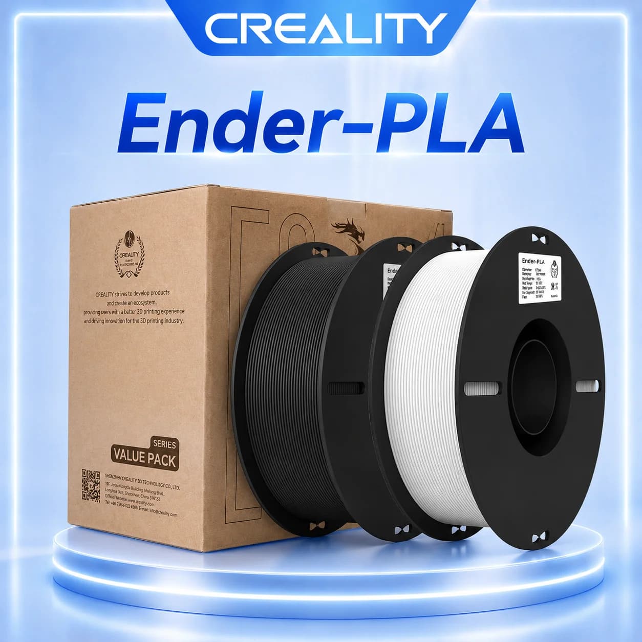 Creality Ender-PLA Value Pack, Filament PLA 2KG 1.75mm, 3D Printer Filament White and Black, Pack of 2 Coils, Compatible with Most 3D Printers