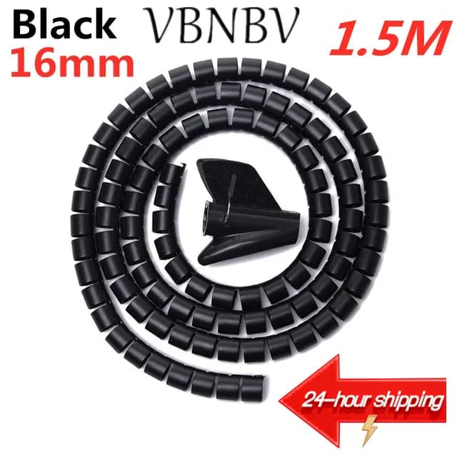 1.5M Flexible Spiral Cable Wire Protector Cable Organizer Computer Cord Protective Tube Clip Organizer Management Tools 16mm