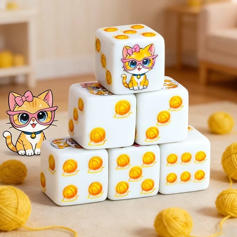 CANDYPIXEL Set di 6 Dadi Cat D6, adatti per giochi da tavolo, giochi di ruolo, DND, sconti per feste, dadi a 6 facce