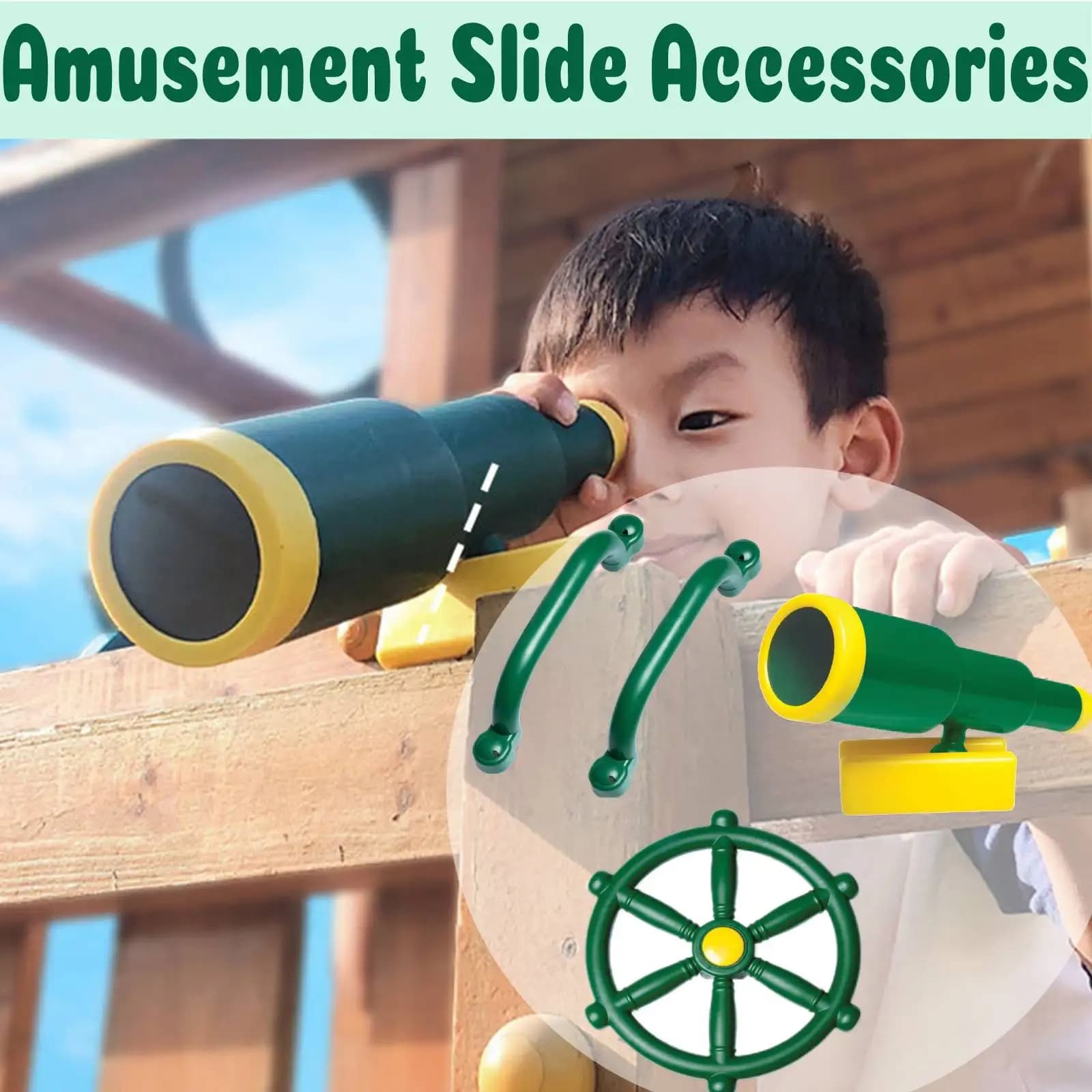 4x Set di attrezzature per diapositive per parco giochi Maniglia di sicurezza per bambini Manubrio per sterzo per telescopio pirata per piccolo volante per casa sull'albero