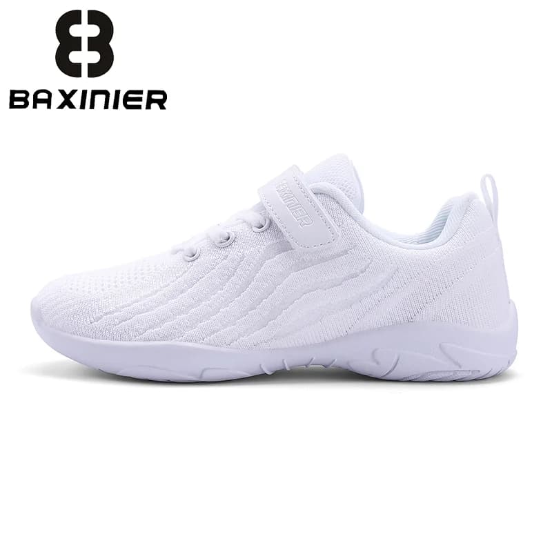 BAXINIER Kids Girls Boys White Velcro Sneakers Lightweight Breathable Knit Casual Sport Shoes Children Easy On Daily Walking