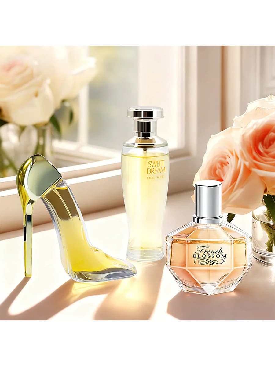 Set di 3 profumi da donna/300 ml | Profumi floreali orientali | Essenza di tè, bergamotto, mandorle e caffè | Regalo per lei