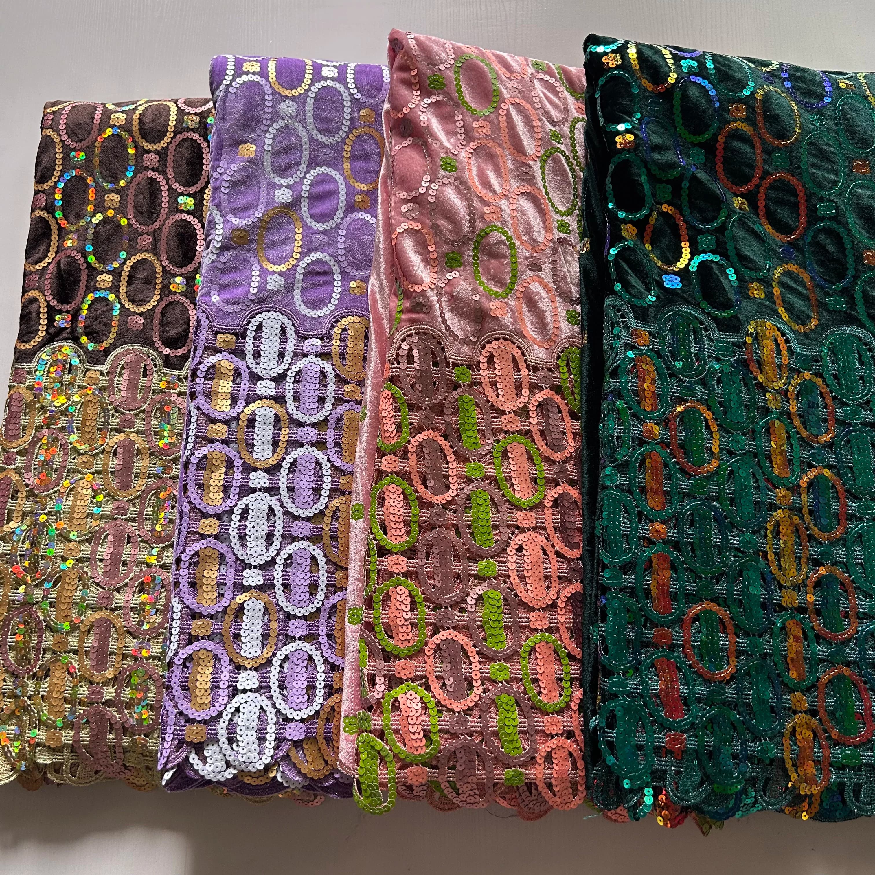 African Luxury Velvet Lace Sequins Guipure Cord Squin Elegantly Perfect for Timeless Pieces Effortless Creating