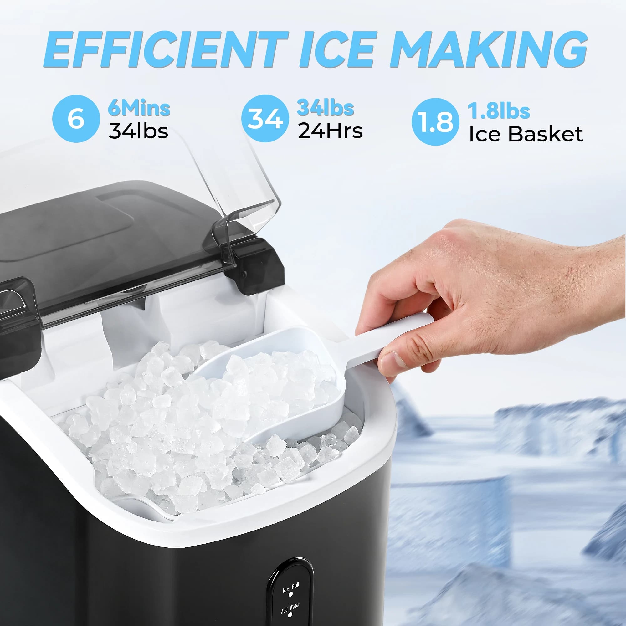 EKOJUCE Nugget Ice Maker Countertop, Soft Chewable Pellet Ice Machine, 34Lbs Per Day Self-Cleaning Stainless Steel Ice Maker for Iced Coffee, Soda, Tea, And Home Coffee Bar & Gifts for Coffee Lovers，For Home/Party/RV/Camping