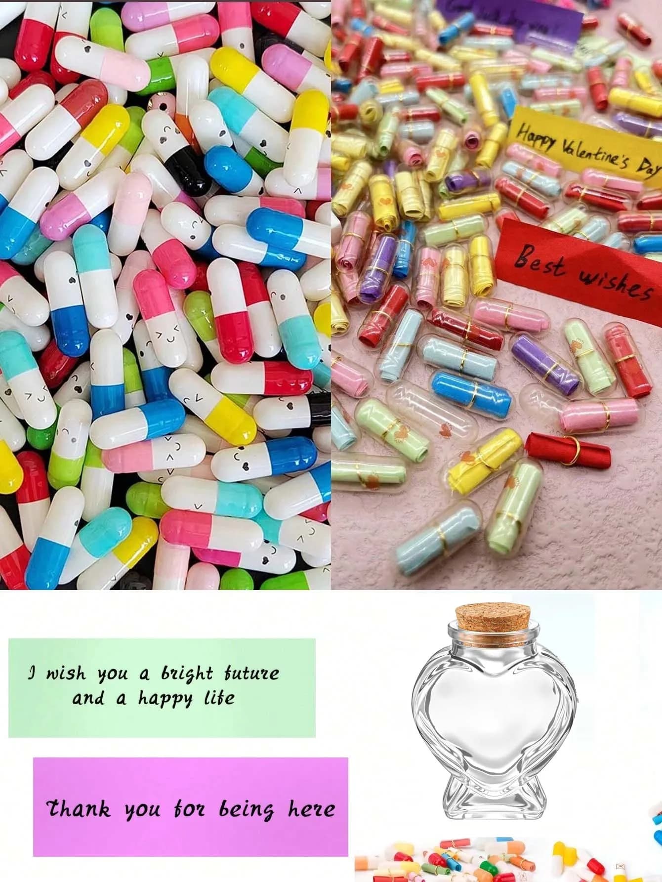 50 capsule per messaggi d'amore - Pillole e biglietti fai da te per la confessione di San Valentino, mini bottiglie dei desideri trasparenti