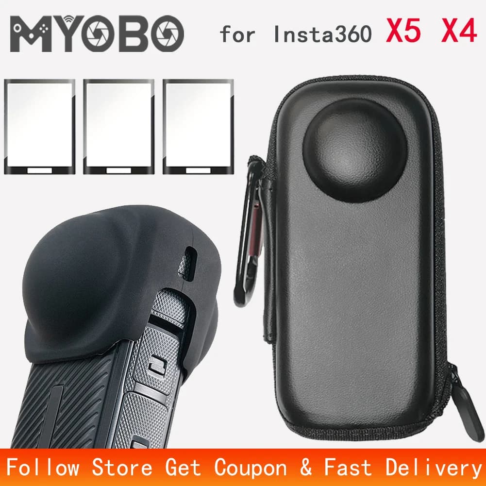 Per Insta360 X5 Pellicola proteggi schermo + Custodia + Microfono antivento + Copriobiettivo Copertura protettiva per Insta 360 X4 X5 Accessori