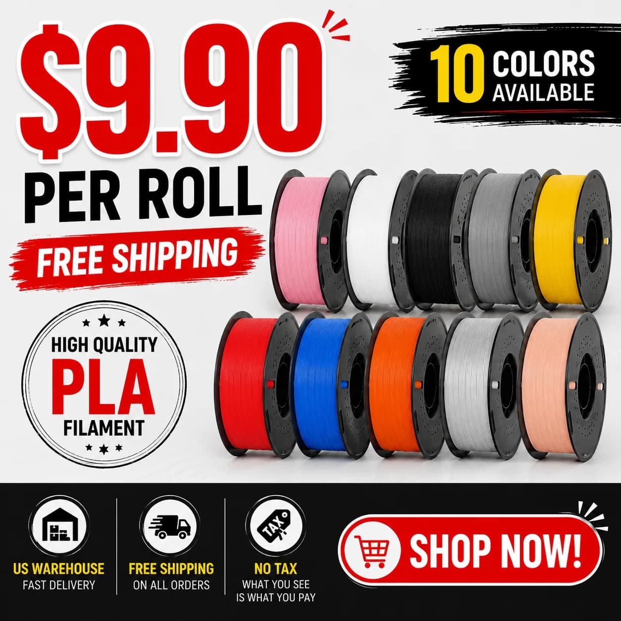 JAHORA PLA Filament 5KG/10KG Bundle for Bambu Lab AMS, Mixed Colors 1.75mm, Tangle-Free, Vacuum Sealed
