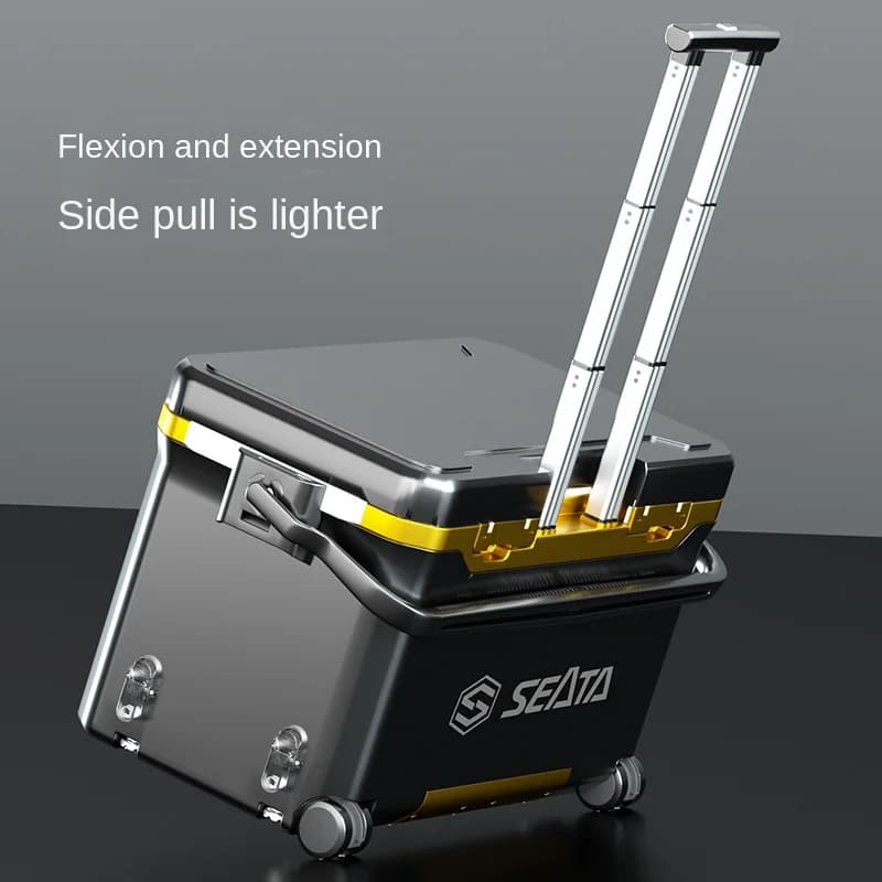 40 liters fishing gear box with traction rod Multifunctional fishing box with lifting legs and toolbox with wheel