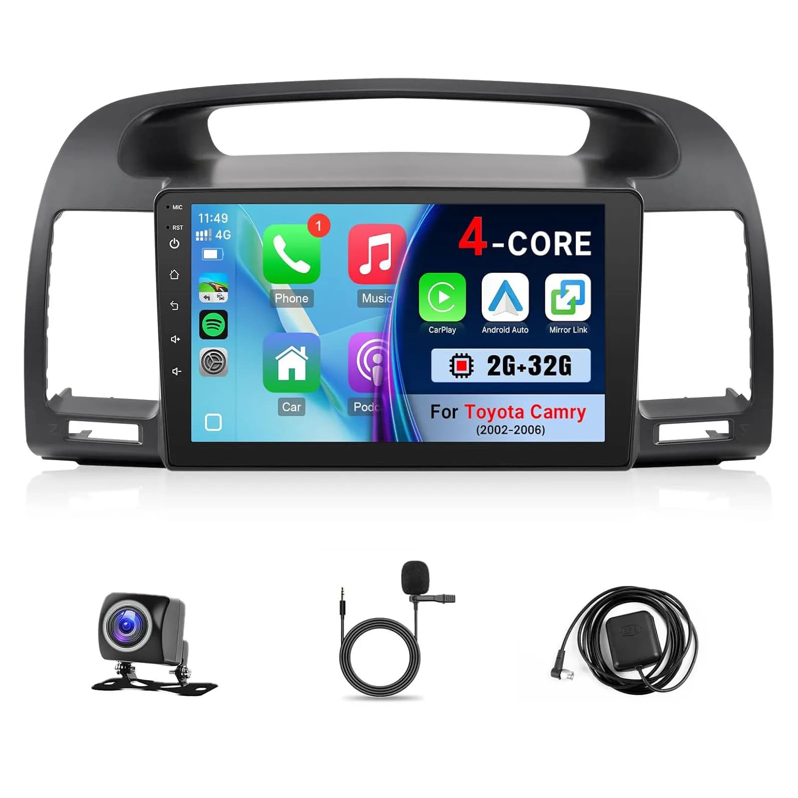 Android 12 Car Stereo for Toyota Camry 2002 2003 2004 2005 2006 with Carplay Android Auto - 9Inch Touch Screen for Camry Stereo with BT, In-dash GPS, WiFi +MIC+Backup Camera - 2+32GB