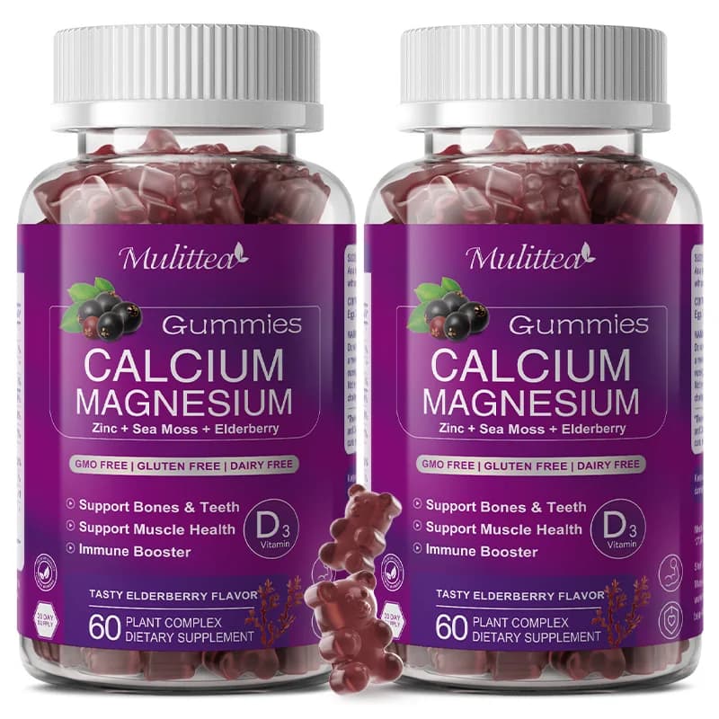 Mulittea Plant Based Calcium Supplement with Vitamin D3,K2 Gummy for Bone Strength, Contains Whole Food Natural Minerals-Bone Health, Calm Mood & Sleep Support for Women & Men (2 Pack)