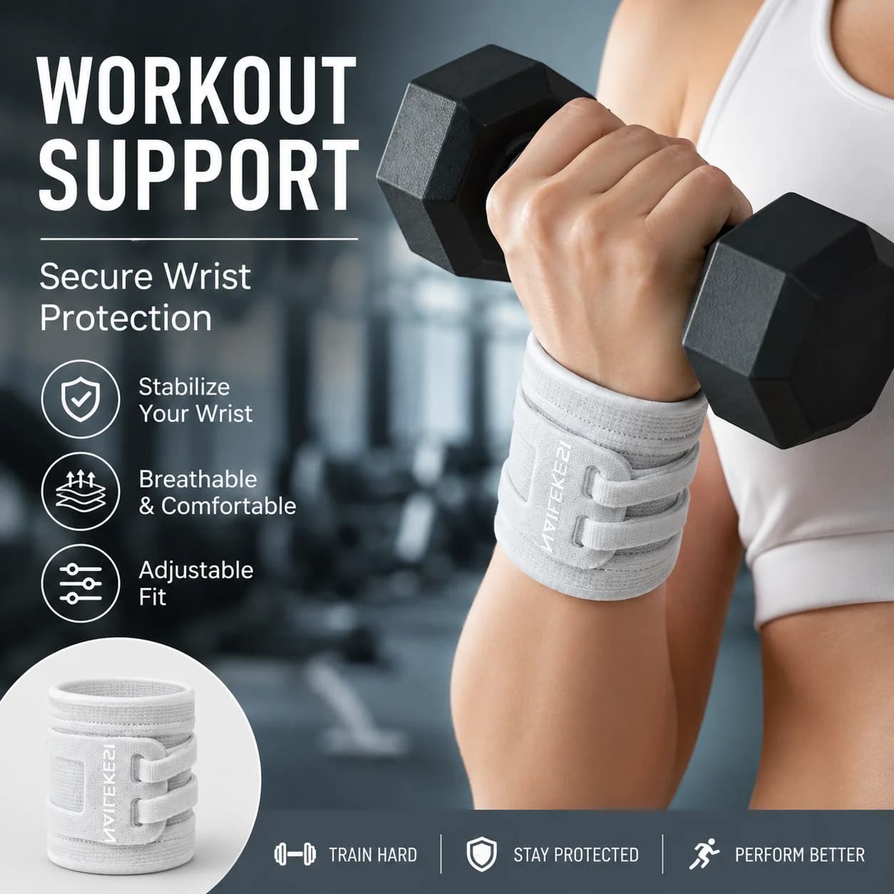 Gym Wrist Wraps for Weight Lifting, Fitness Wrist Support Brace with Adjustable Strap, Workout Wrist Protection for Training, Crossfit and Strength Exercise
