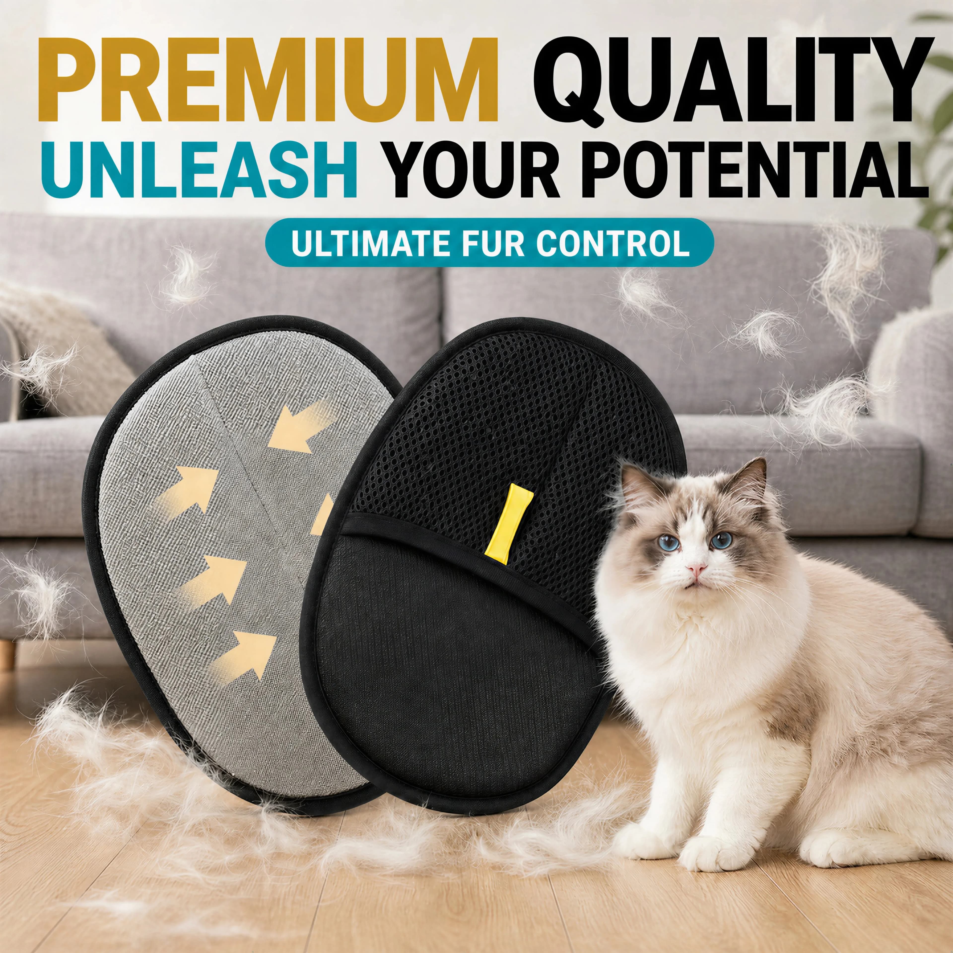 2 in 1 Pet Hair Removal Mitts for Cats Dogs Electrostatic Grooming Glove Reusable Washable with Lint Roller Brush Safe Non Toxic