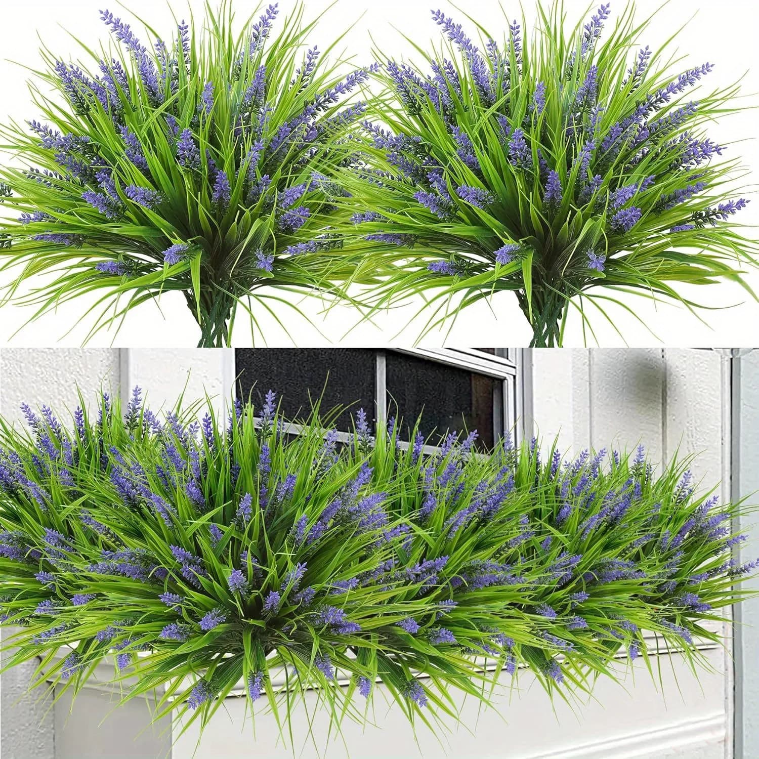24 Pezzi di Piante Artificiali da Esterno, Fiori Finti di Lavanda, Erba Finta Resistente ai Raggi UV, Piante Verdi in Plastica per Giardino, Casa, Portico, Finestra, Patio, Fioriera Sospesa, Decorazione Interna