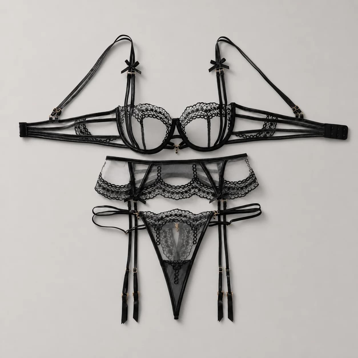 Sheer Mesh Shaping 2 Piece Lingerie Set Bow Decoration Blue Embroidery Intimates Sexy Underwear for Women
