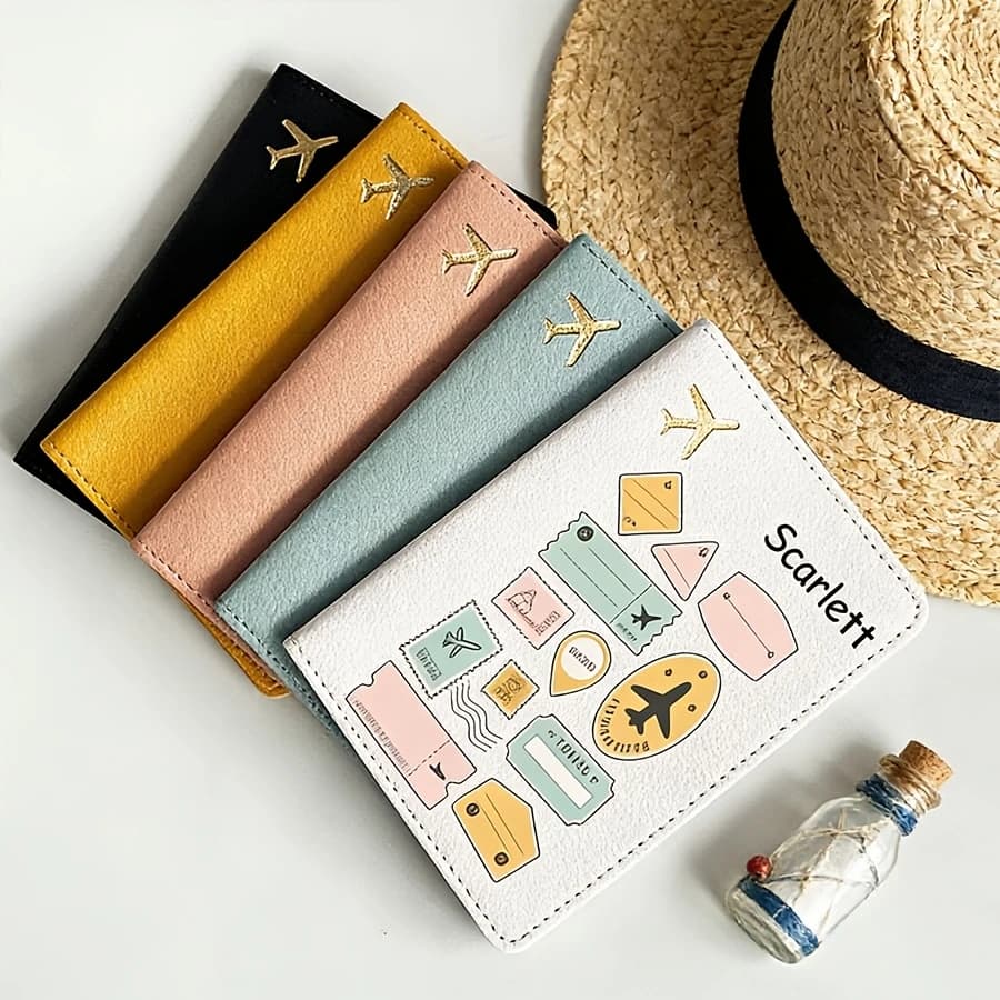 Custom Name & Initial Passport Holder Lightweight Travel Document Cover Stylish Premium Wallet for Business Vacation Air Travel