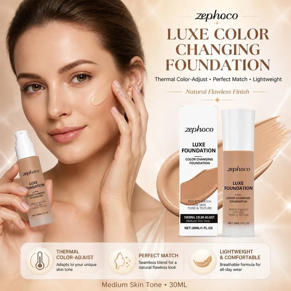 ZEPHOCO Color Changing Foundation– Smart Thermal Technology Auto-Adjusts Shade Lightweight & Breathable For A Natural Look