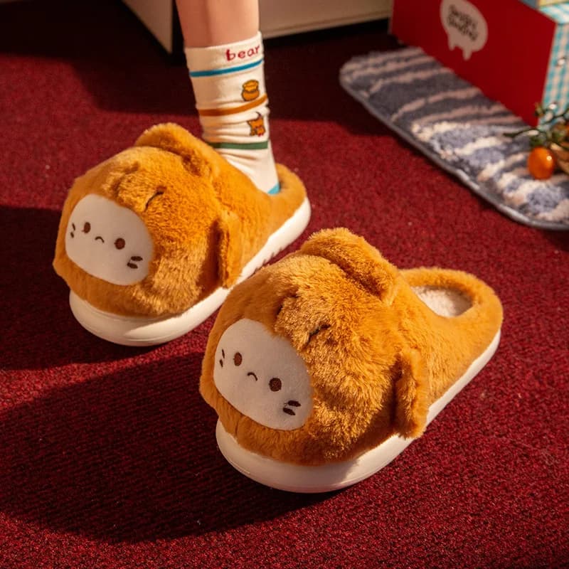 ZUOFU Cute Cartoon Taiyaki Style Warm Slippers, Unisex Non Slip Wear Resistant Sole Casual Versatile Indoor Outdoor Home Shoes