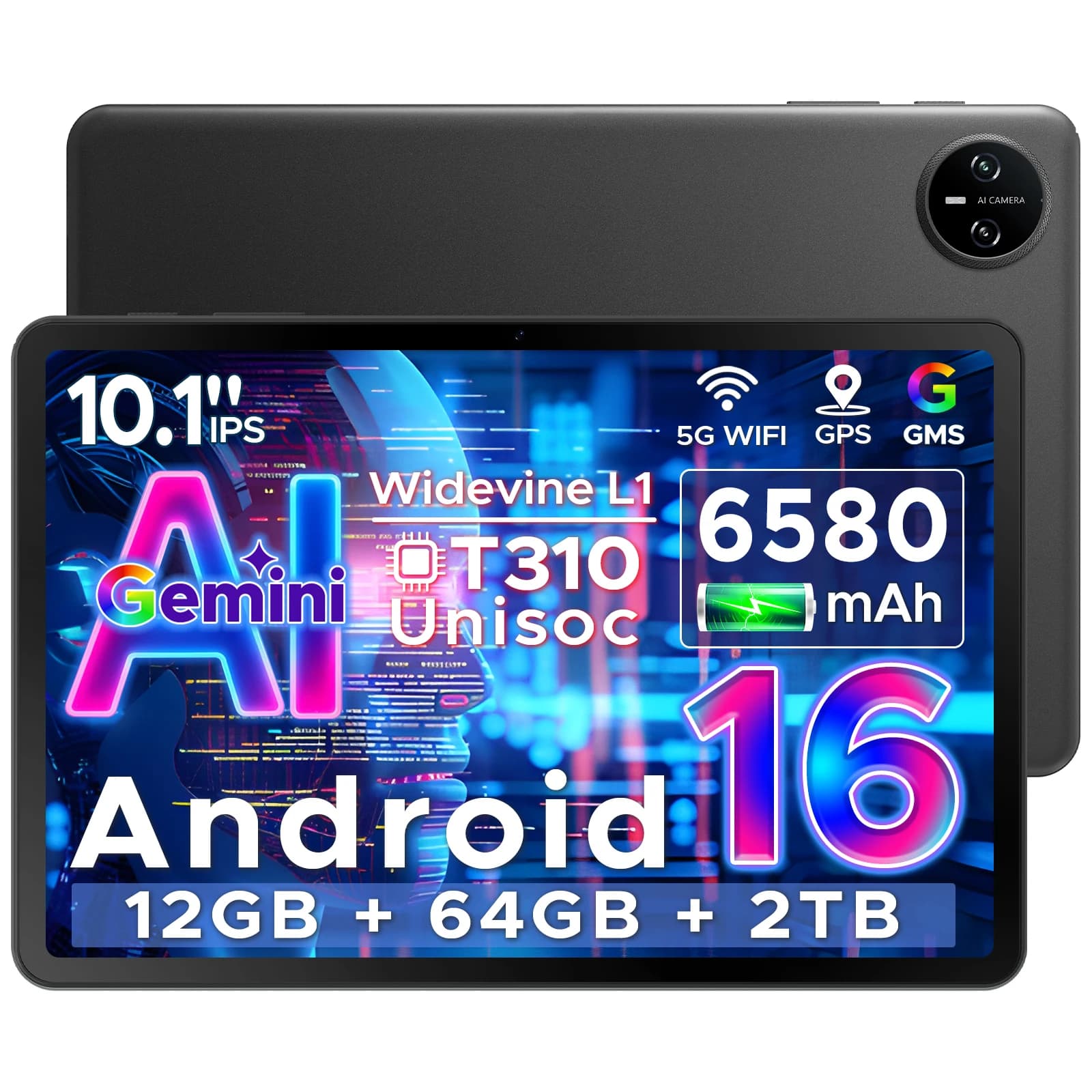 DOOGEE Tab A9 Tablet Android 16 da 10 pollici 12GB+64GB/2TB TF 6580mAh Tablet da gioco 2.0GHz Quad Core 1280x800 IPS HD Doppi altoparlanti