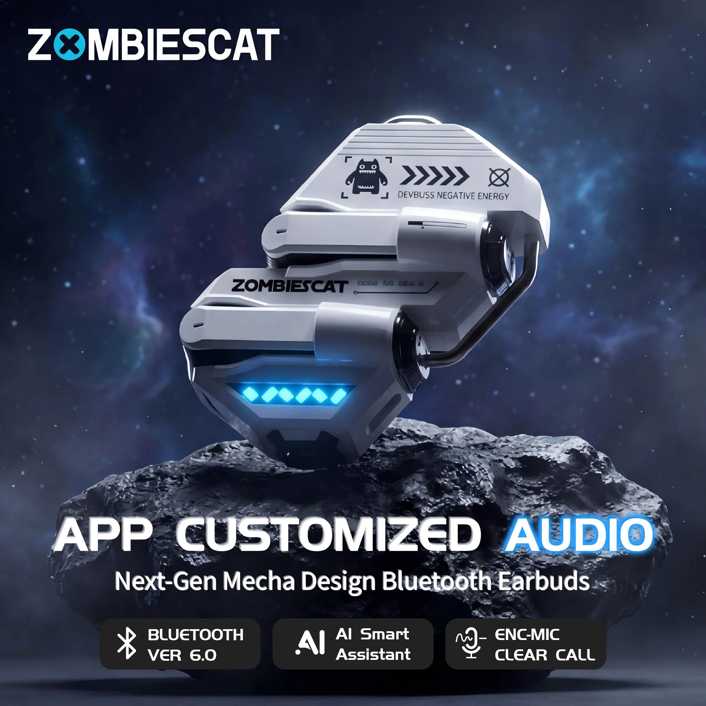 ZOMBIESCAT B21 TWS Bluetooth 6.0 a Bassa Latenza per Gaming, Audio AI Headphones, Custom APP, ENC, Nitide Calls, Wireless