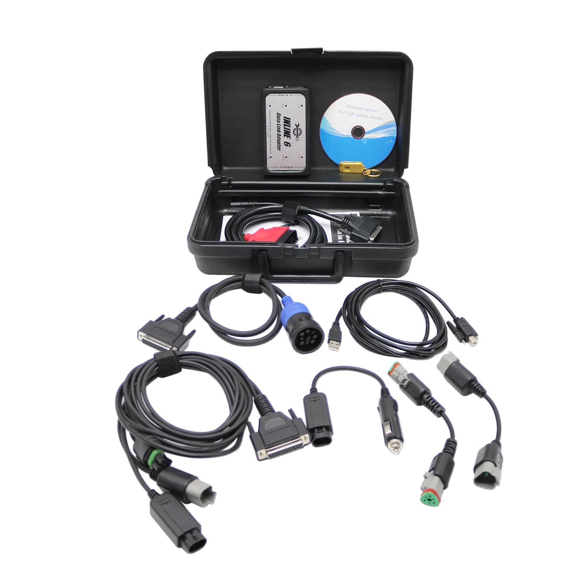 For Cummin Inline 6 Data Link Full Set Truck Scanner Inline6 Heavy Duty Diagnostic Tool with V8.7 Software