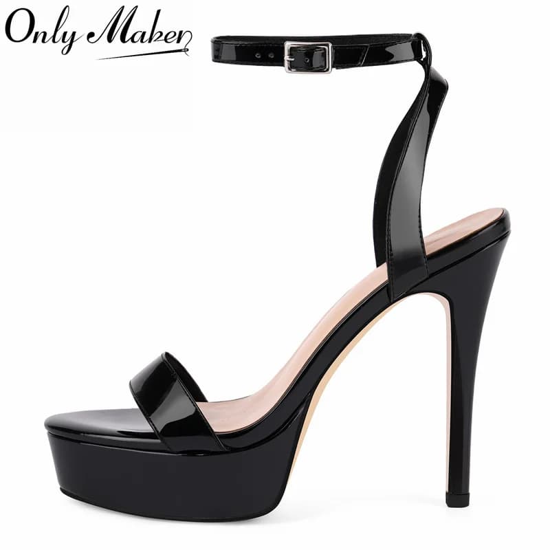Onlymaker Sandali da donna con punta aperta e punta tonda, con tacco alto, cinturino alla caviglia, sandali da cerimonia nuziale con tacco sexy