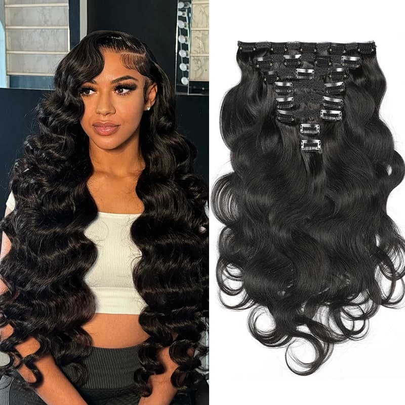 Clip per capelli umani veri dell'onda del corpo nelle estensioni dei capelli per le donne 8 pezzi 120g Clip Ins Estensioni dei capelli umani neri naturali a doppia trama