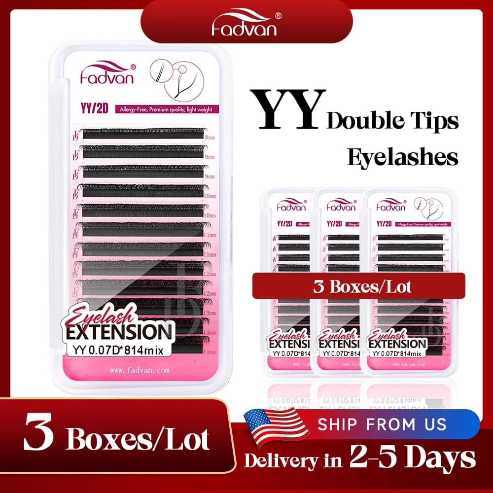 FADVAN Set di 3 Extension Ciglia a Forma di YY, Volume Nero, Ciglia Naturali Premontate Morbide con Spedizione Gratuita dagli USA