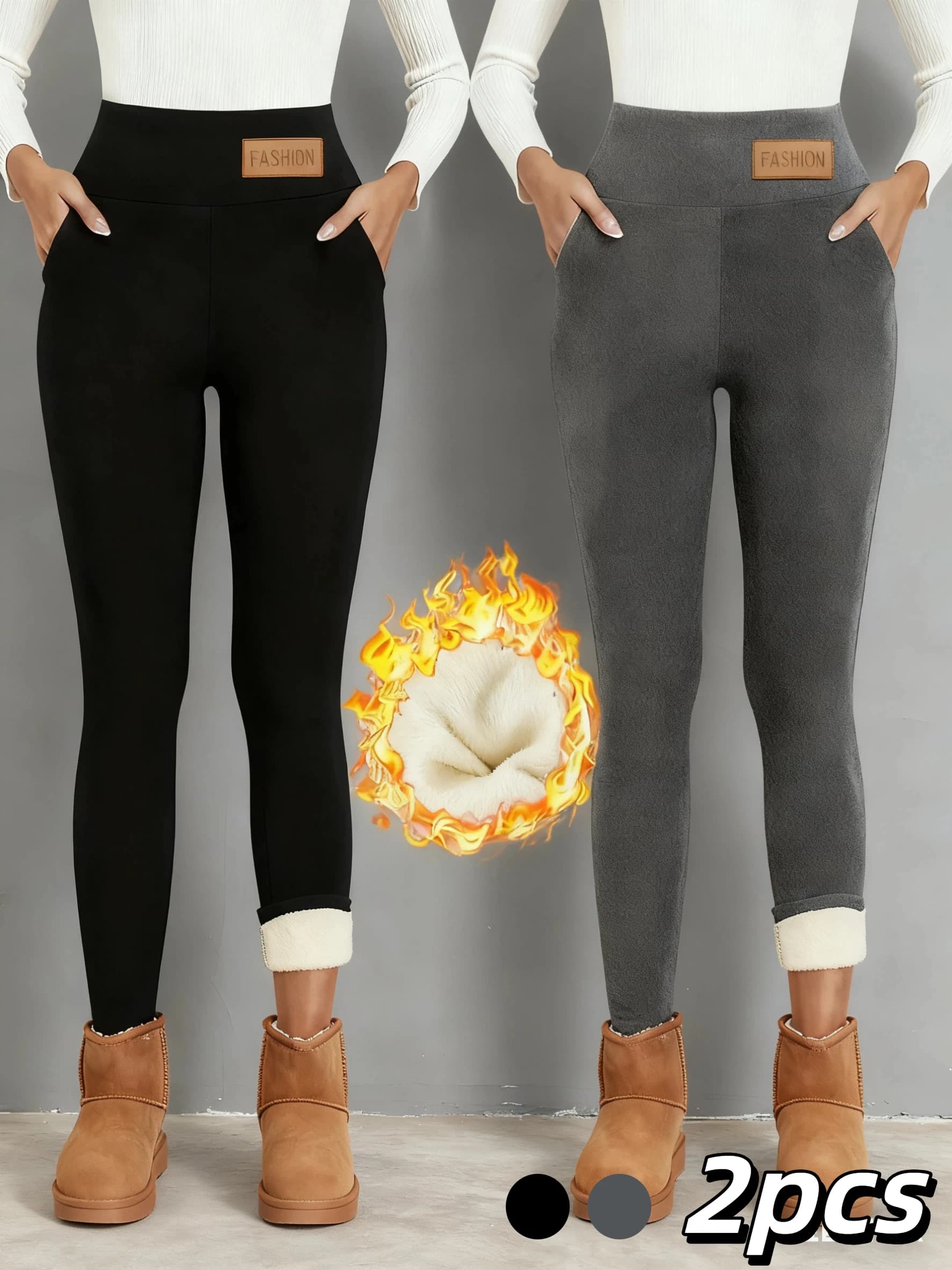 Pantaloni in pile da donna in due pezzi, leggings elasticizzati a vita alta, pantaloni in pile per sport invernali, pantaloni da corsa per yoga fitness