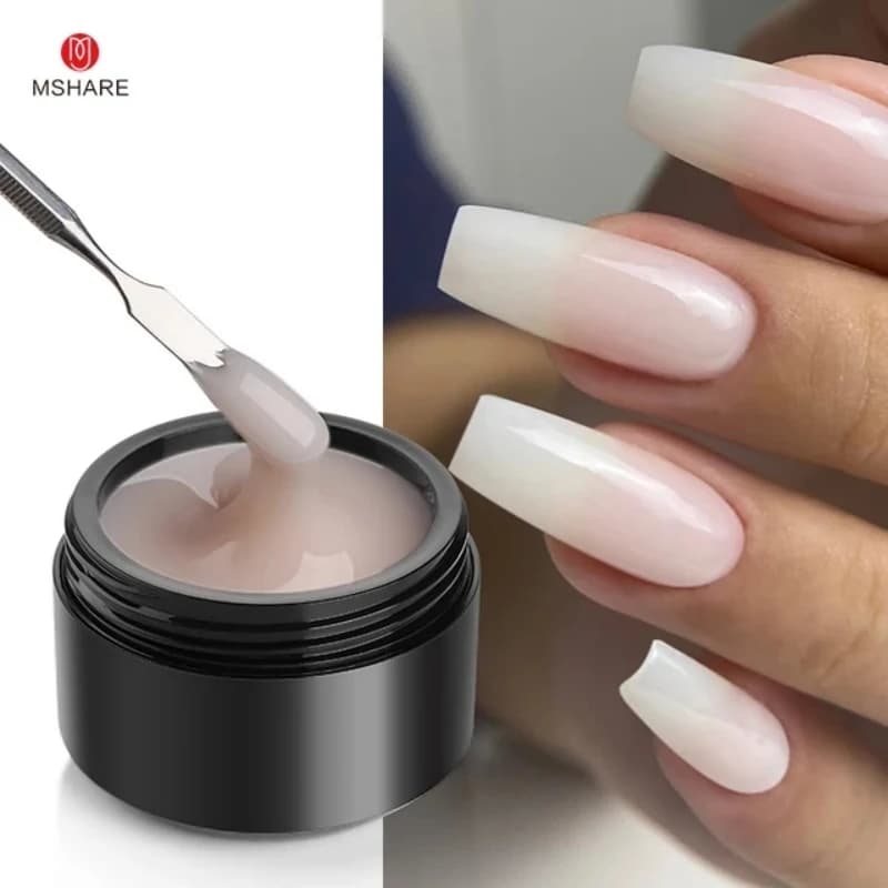 MSHARE 50ml TPO Free Low Heat Milky Natural Shade Self-levelling Construction Gel for Nail Extension Medium Thickness Hard UV Builder
