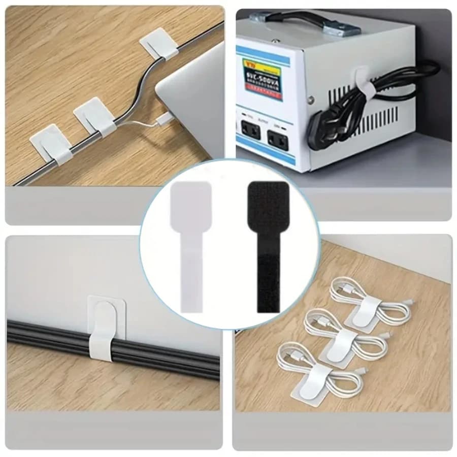Fascetta per cavi in nylon autoadesiva nera/bianca da 20 pezzi, design autoadesivo, adatta per la gestione dei cavi dell'ufficio desktop