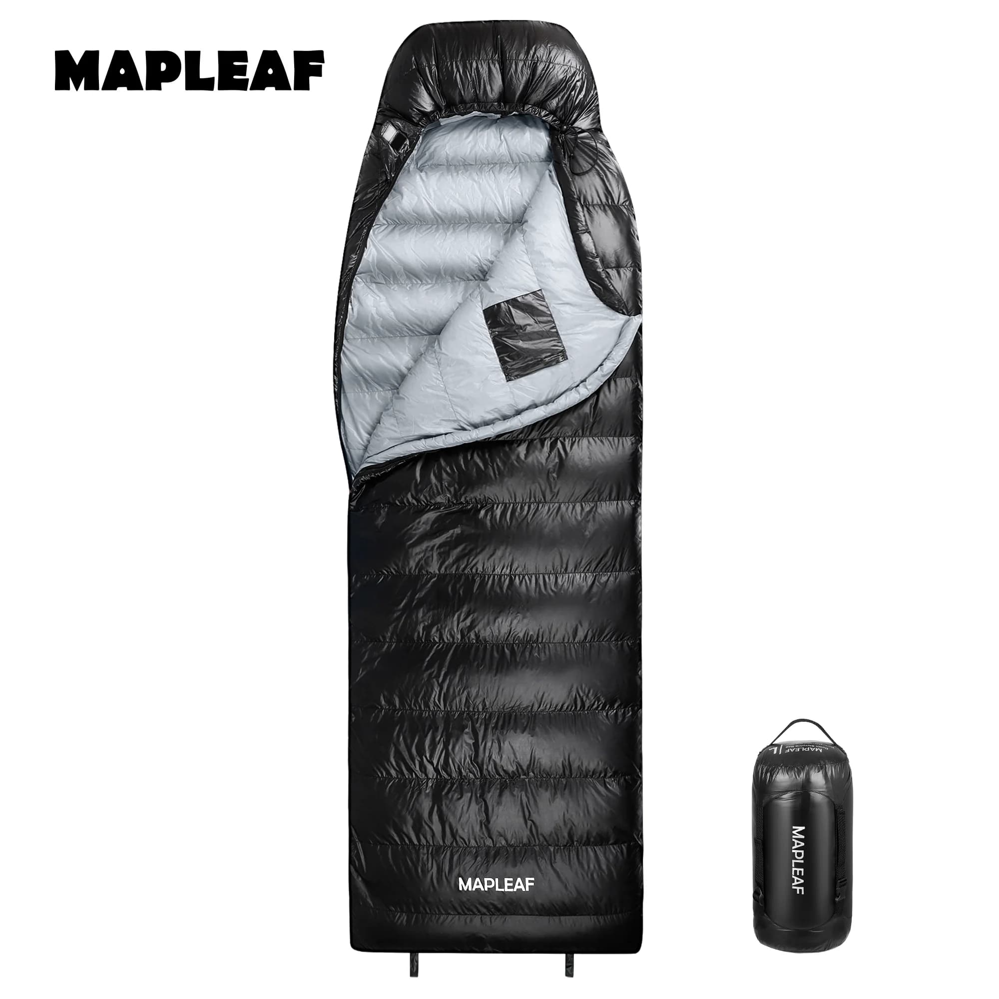 MAPLEAF Sacco a pelo in piuma d'anatra Impermeabile antivento 650FP Sacco a pelo invernale caldo Sacco a pelo da campeggio per escursionismo in tempo freddo