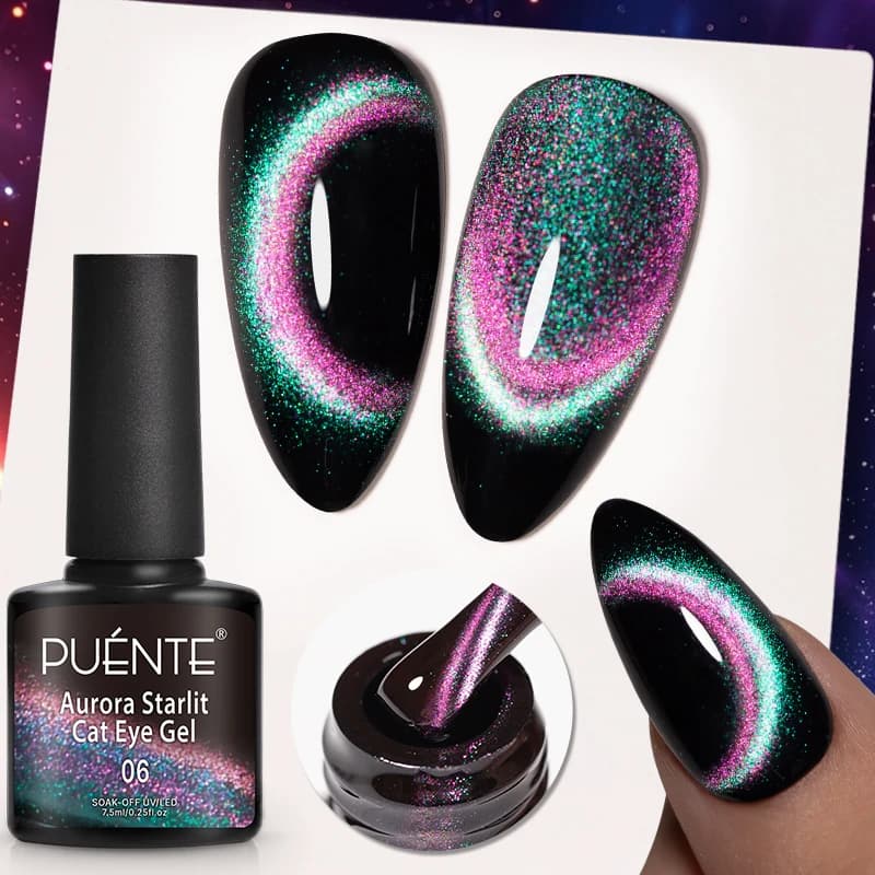 PUENTE 7.5ML Smalto Semipermanente Magnetico Effetto Occhio di Gatto Galassia Stellata Vibrante Aurora Glitter Arcobaleno Soak Off UV