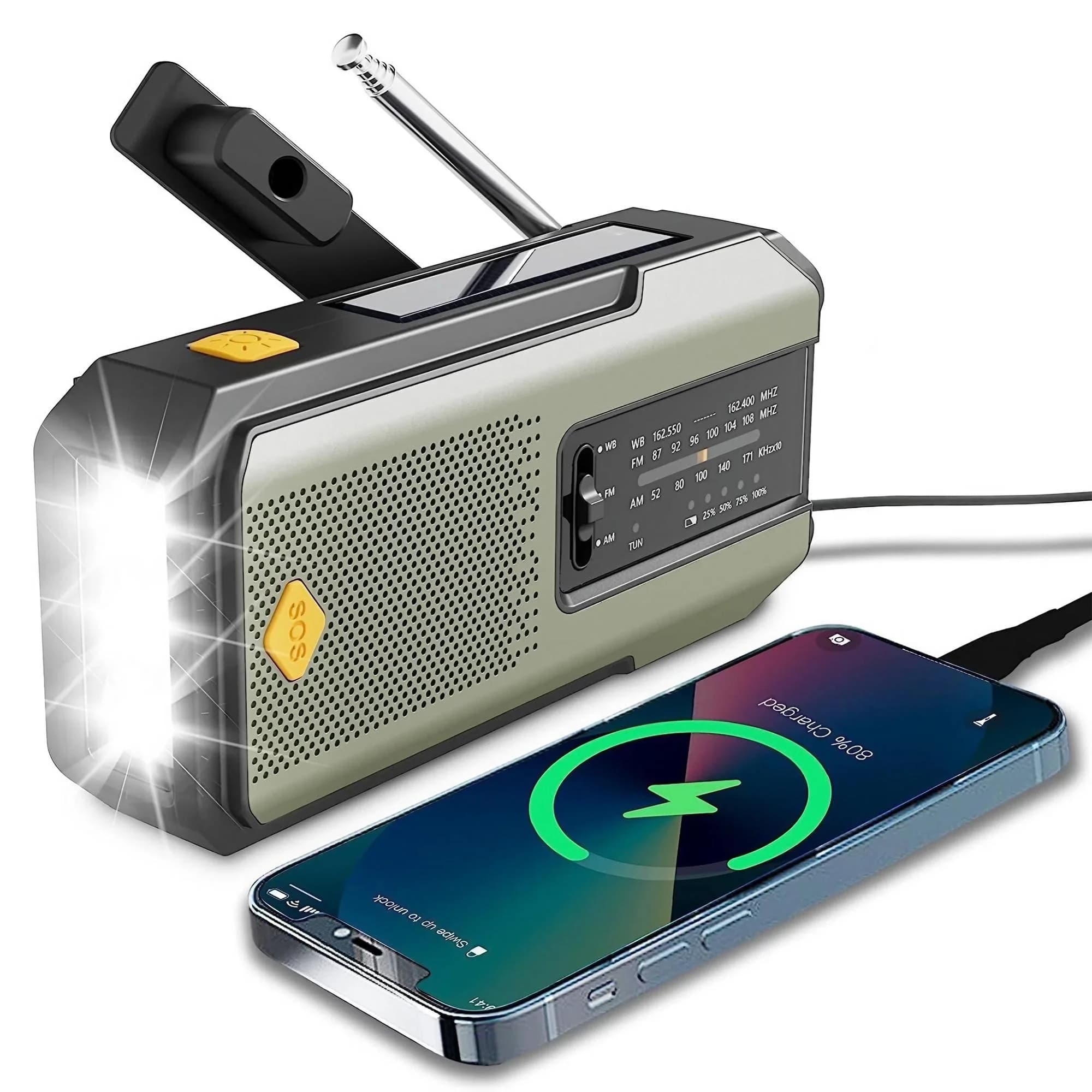 Meteo Radio Emergenza Radio Multifunzionale FM AM WB Manovella Solare Ricarica USB 2000mAh Power Bank Torcia LED Torcia