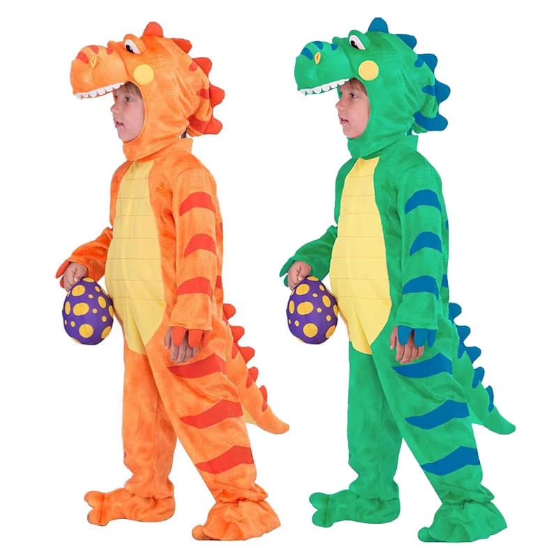 2025 New Arrival Boy Kids Plush Jurassic Cretaceous Raptor Dinosaur Halloween Dress Up Green Orange T-Rex Dinosaur Costume