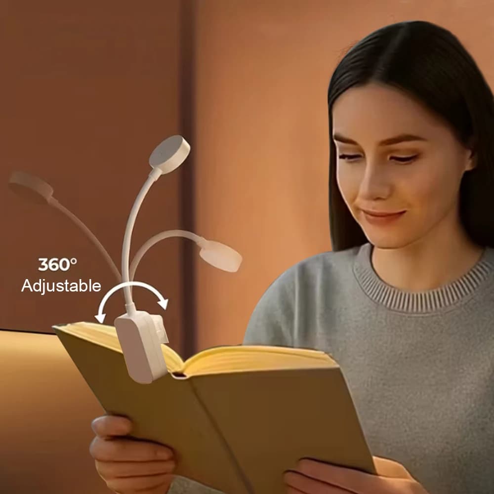 Lampada da lettura a LED con clip, lampada da lettura portatile, alimentata a batteria, mini lampada da scrivania dimmerabile a tre colori per la protezione degli occhi